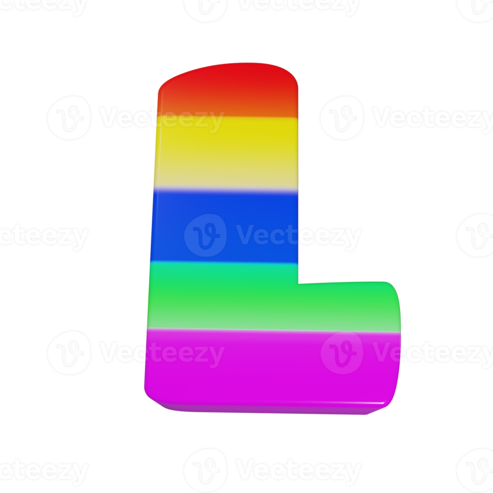 rainbow text effect letter L. 3d render png