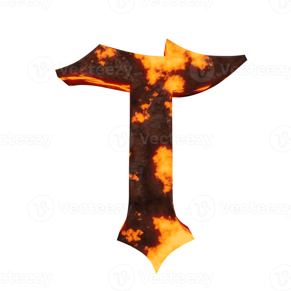 lava text effect letter T. 3d render png