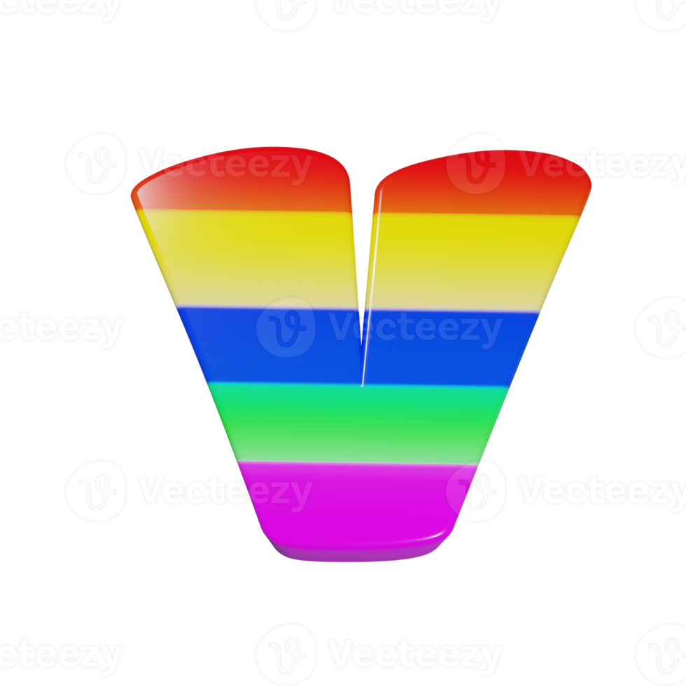 rainbow text effect letter v. 3d render png