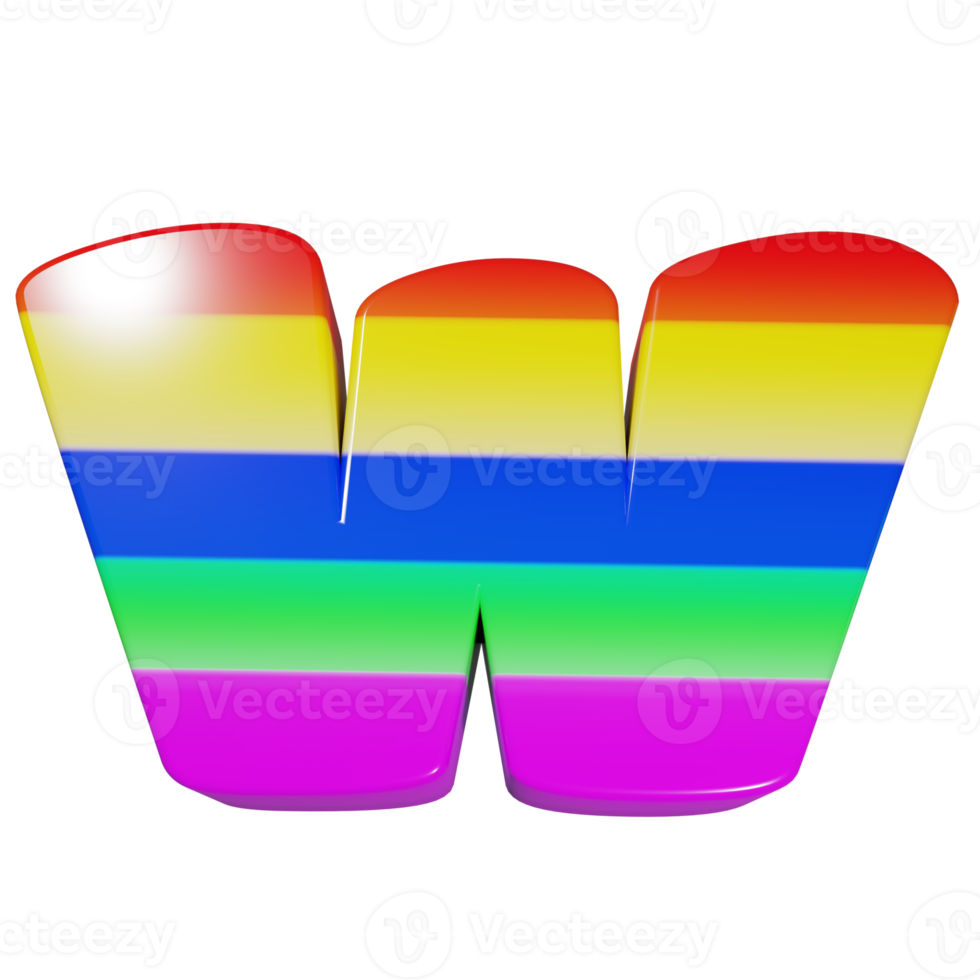 rainbow text effect letter w. 3d render png