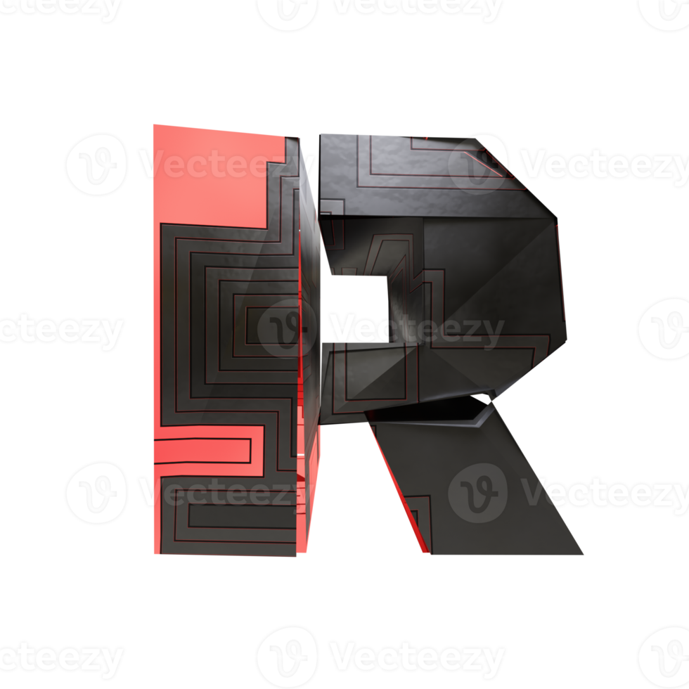 sci-fi text effect letter R. 3d render png