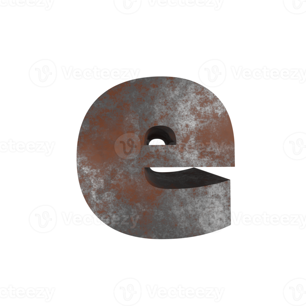 iron rusty text effect letter e. 3d render png