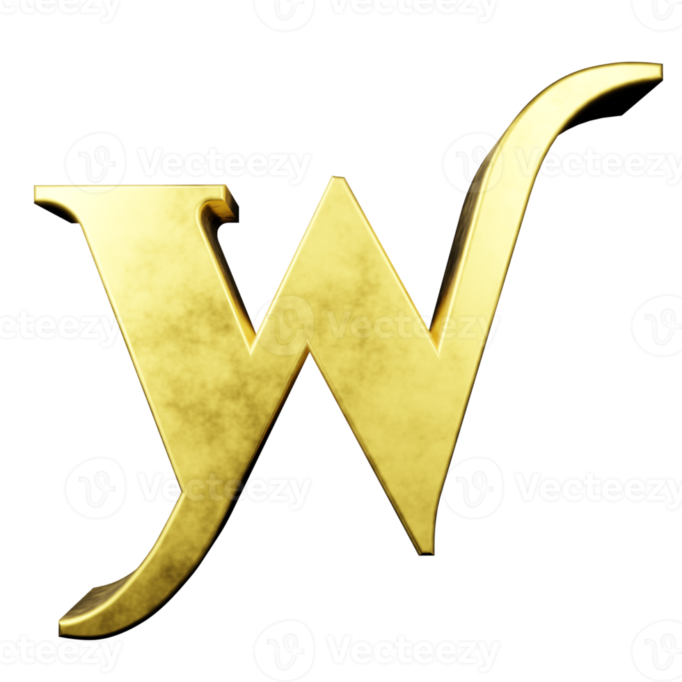 gold text effect letter W. 3d render png