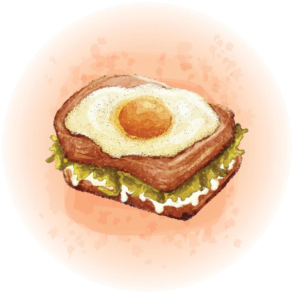 Watercolor Bread with Egg and Lettuce for Breakfast Meal Illustration vector
