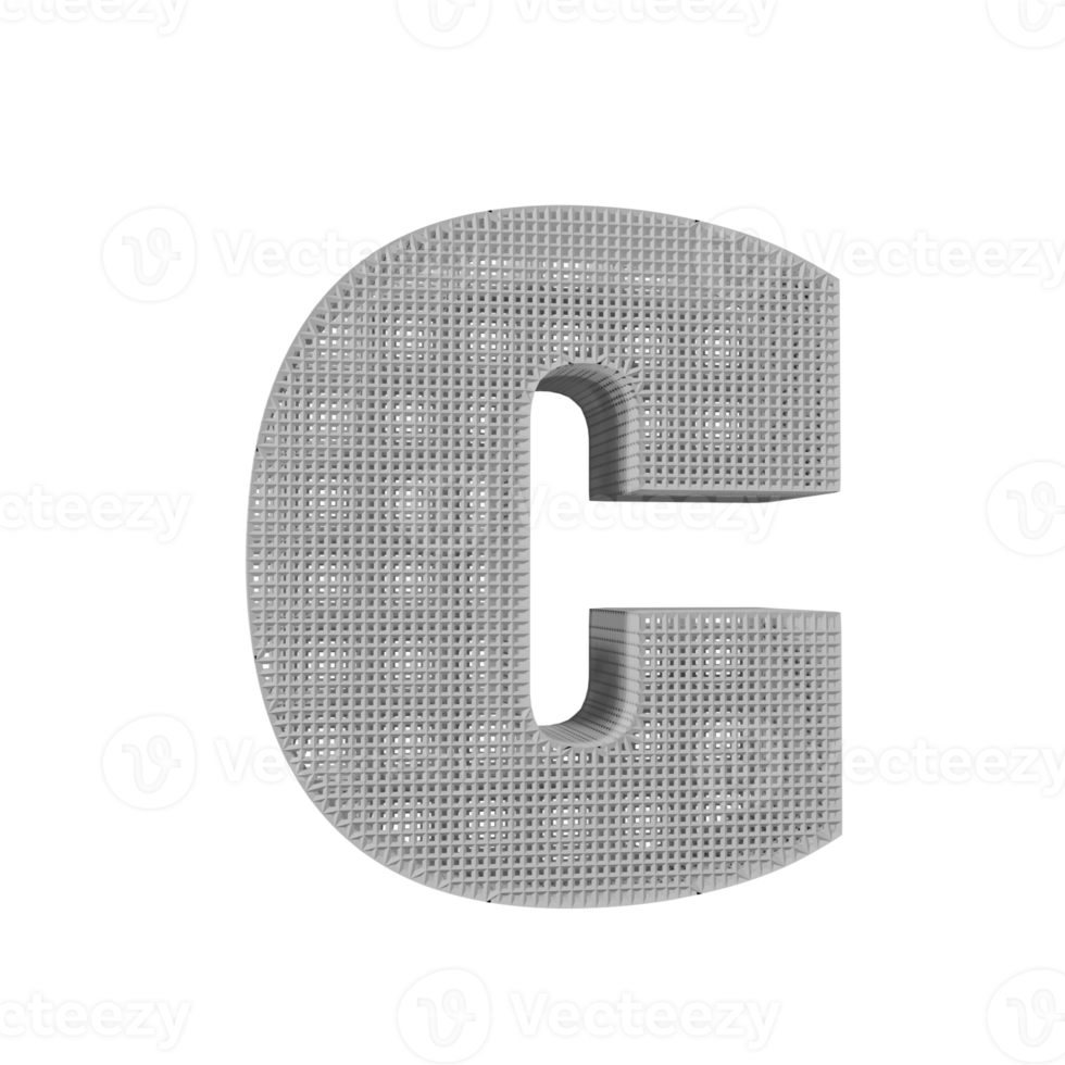 wireframe text effect letter C. 3d render png