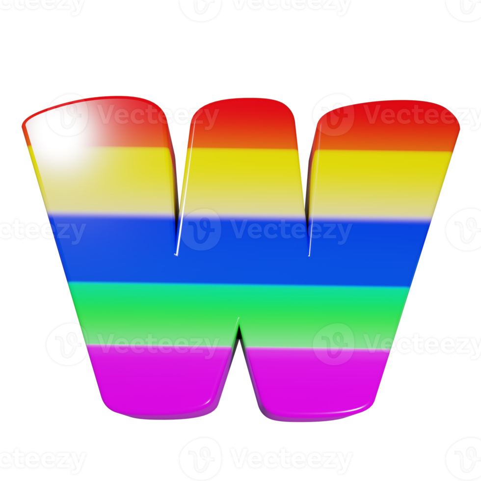rainbow text effect letter W. 3d render png