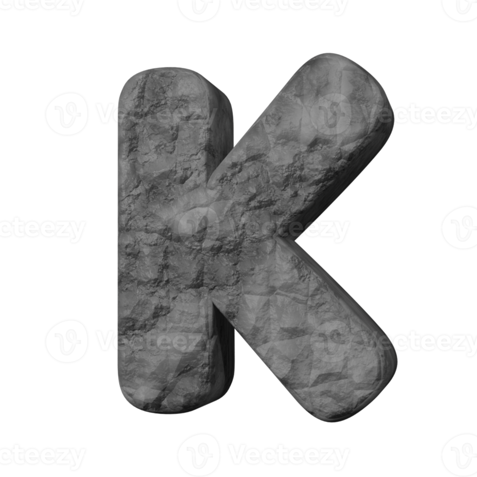 stone text effect letter K. 3d render png