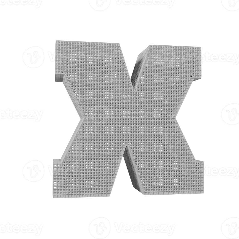 wireframe text effect letter X. 3d render png