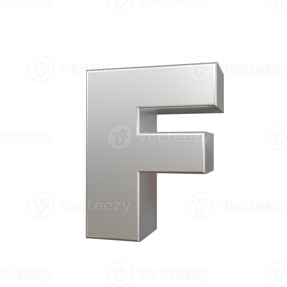 efecto de texto de acero letra f. renderizado 3d png