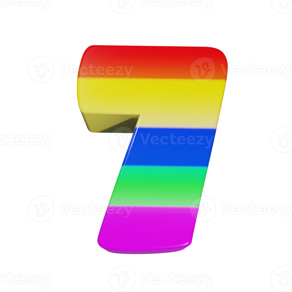 rainbow text effect number 7. 3d render png