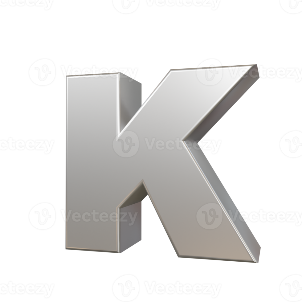 steel text effect letter K. 3d render png