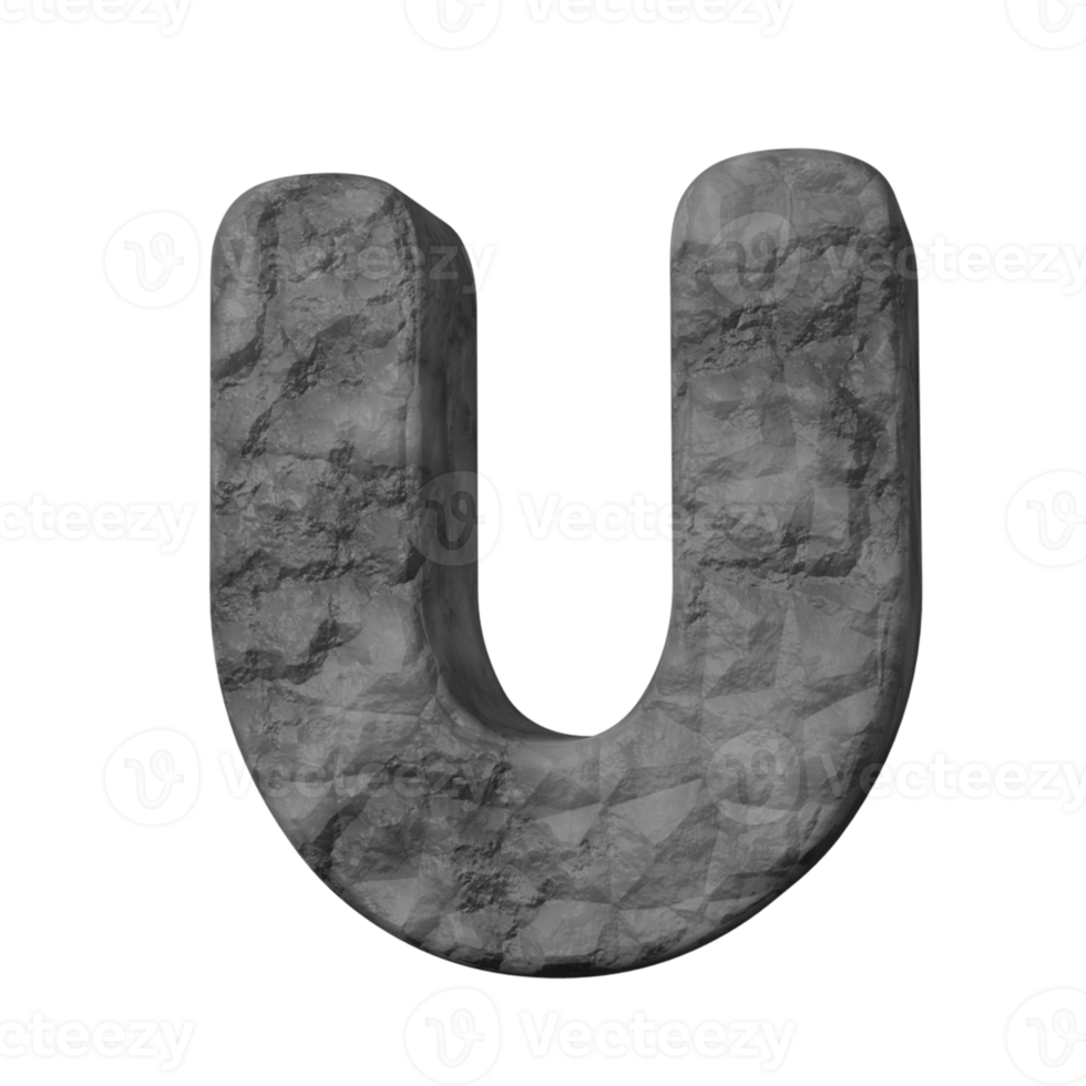 stone text effect letter U. 3d render png