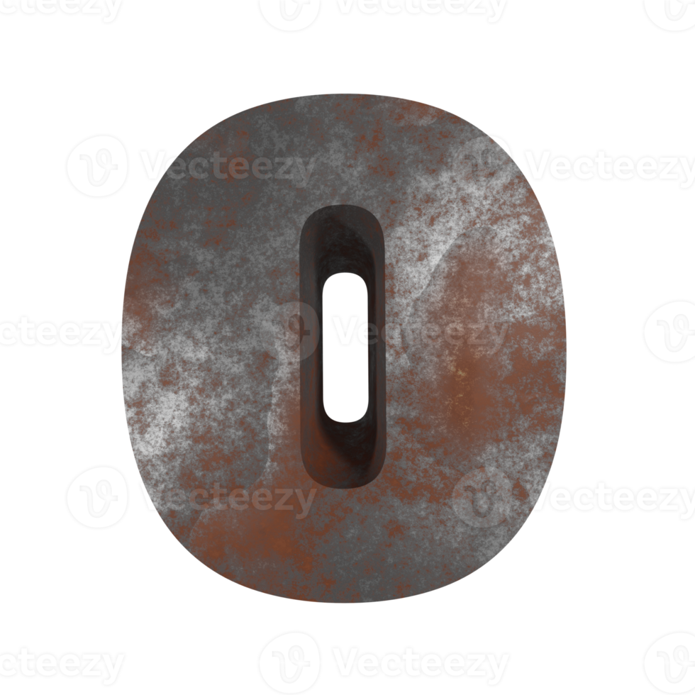 iron rusty text effect number 0. 3d render png