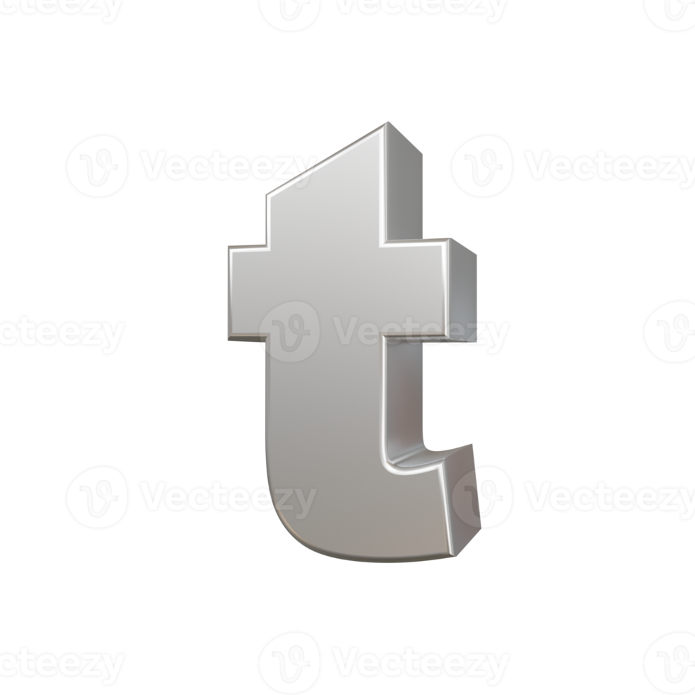 steel text effect letter t. 3d render png