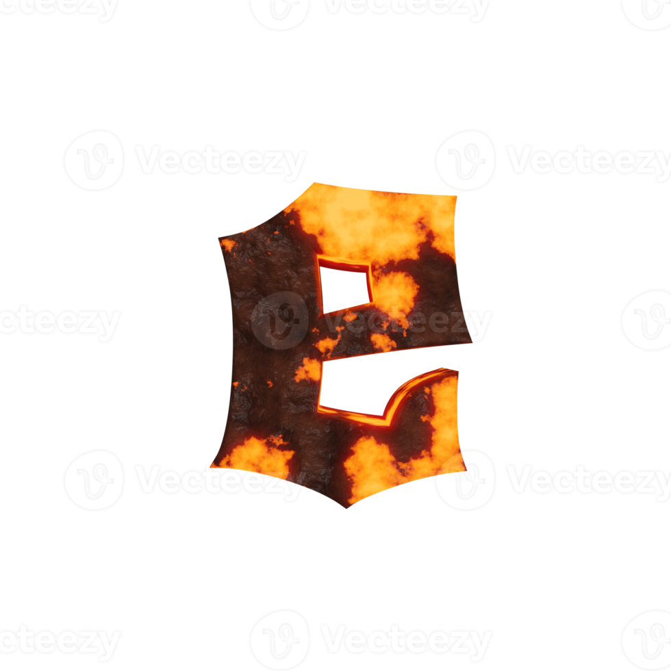 lava text effect letter e. 3d render png