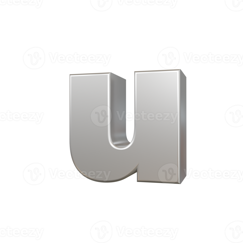 steel text effect letter u. 3d render png