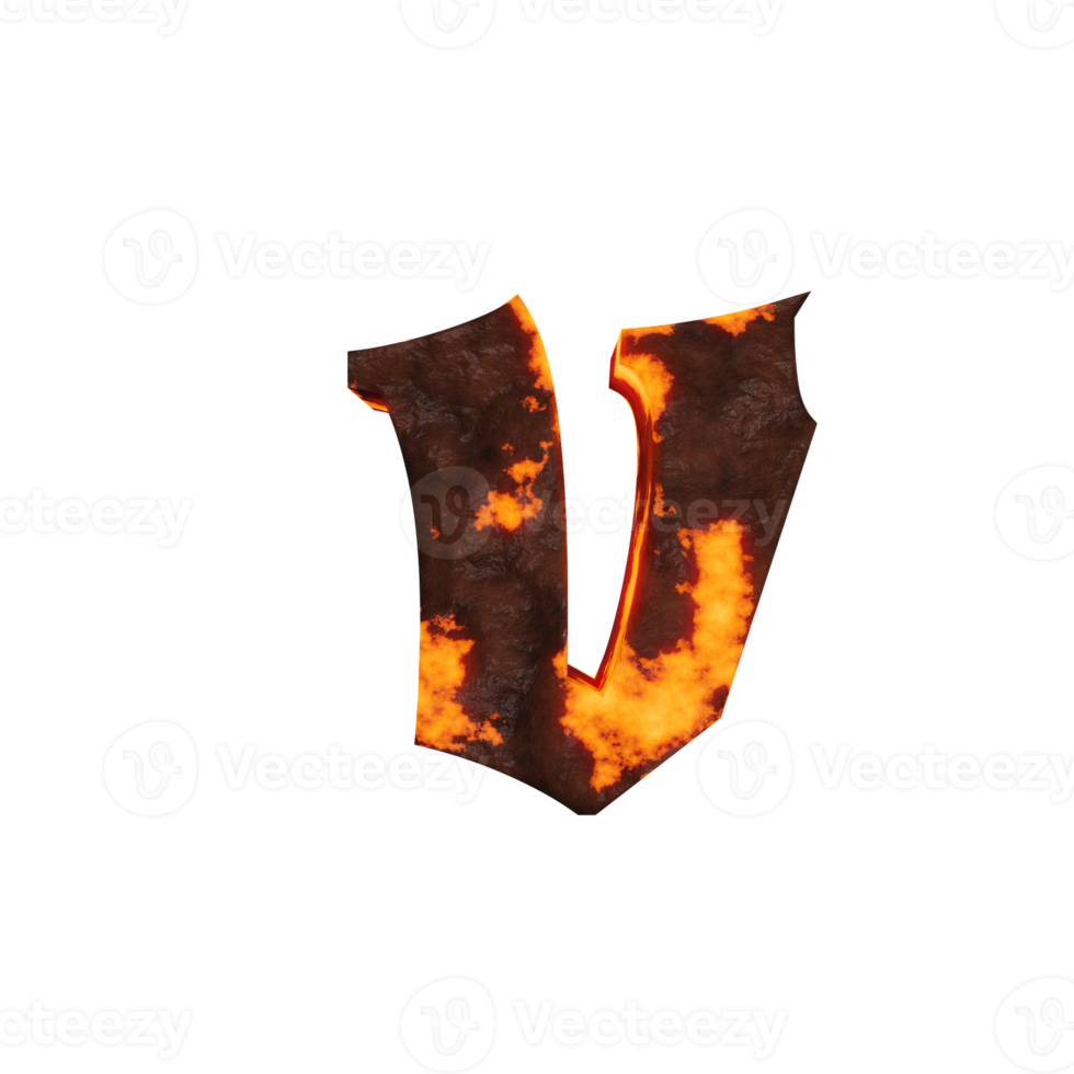 lava text effect letter v. 3d render png