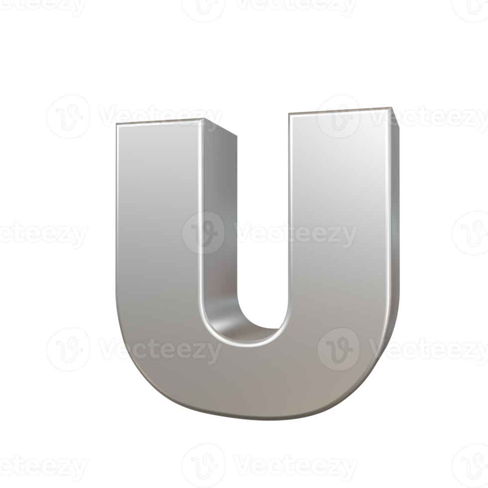 steel text effect letter U. 3d render png