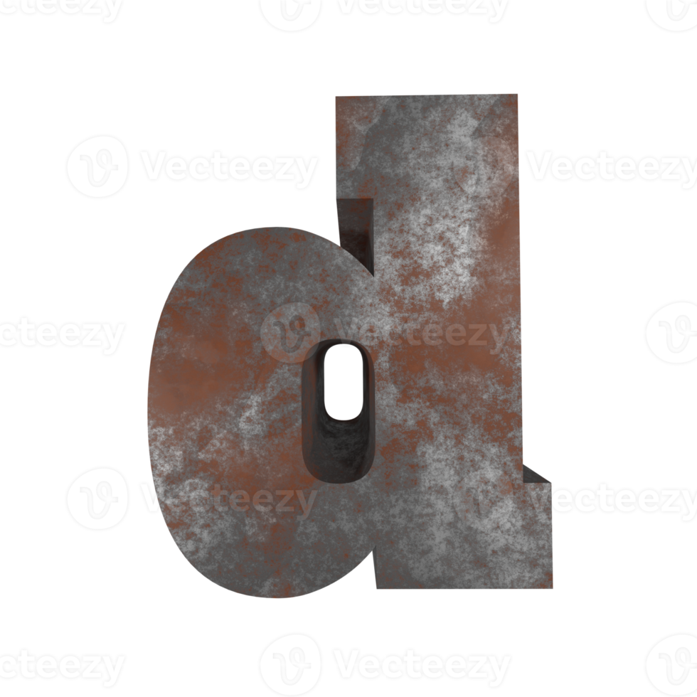 iron rusty text effect letter d. 3d render png