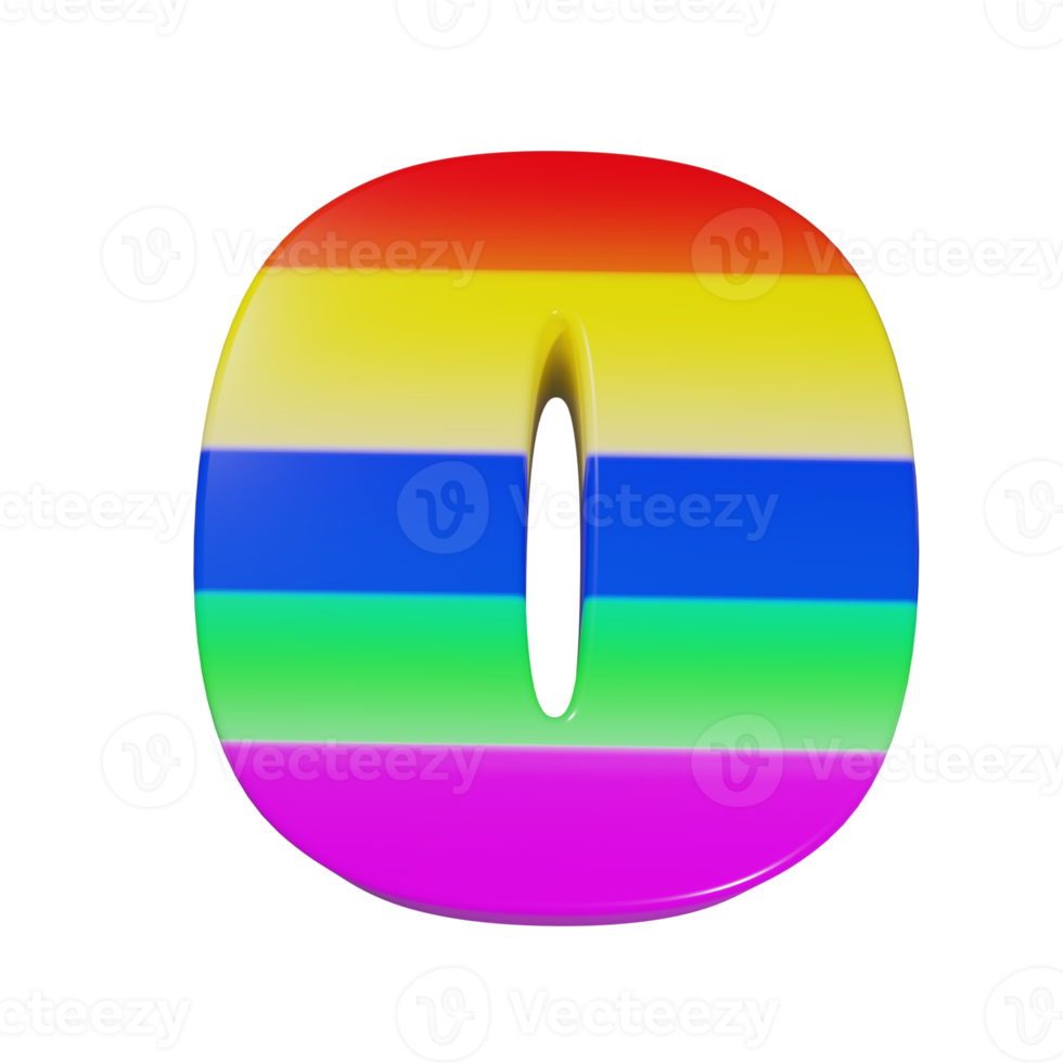 rainbow text effect number 0. 3d render png