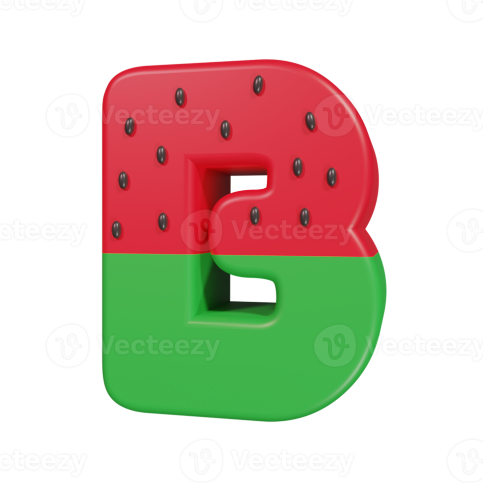 Wassermelone Texteffekt Buchstabe b. 3D-Rendering png