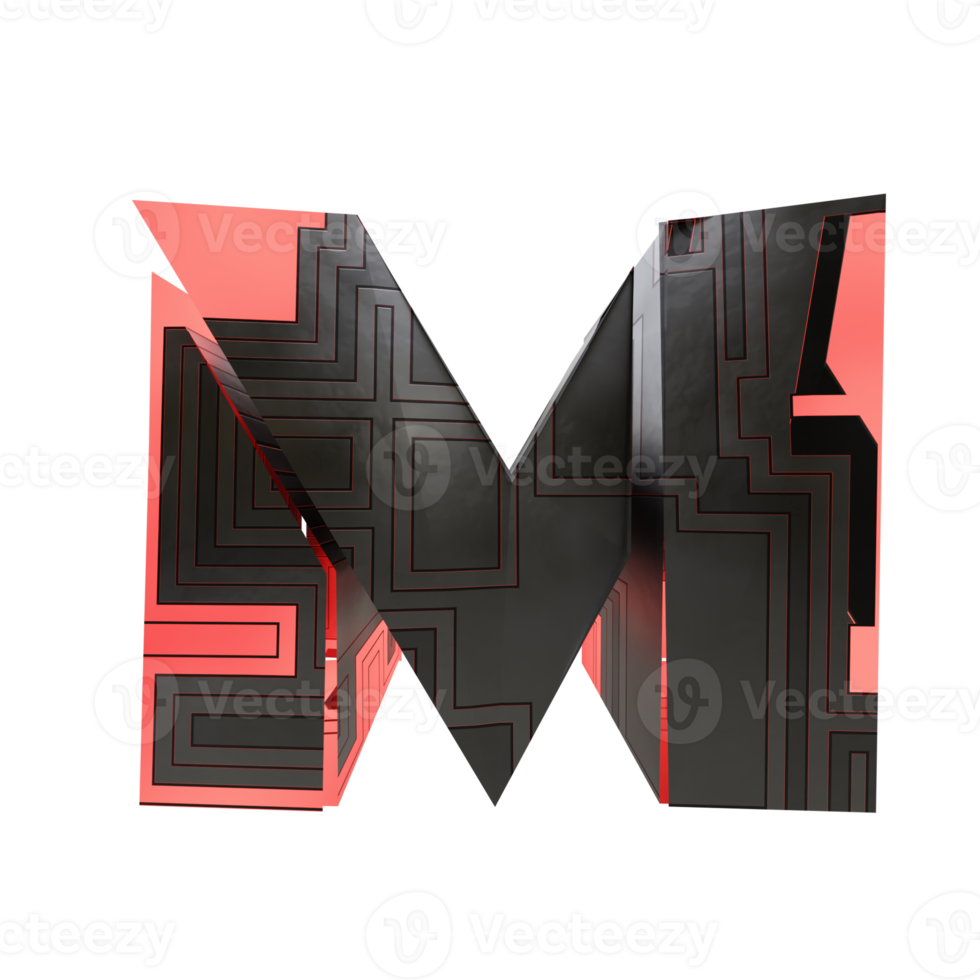 sci-fi text effect letter M. 3d render png