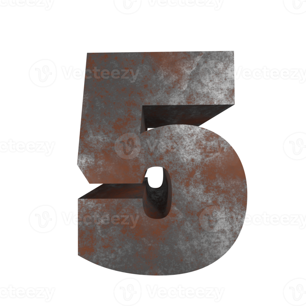 iron rusty text effect number 5. 3d render png