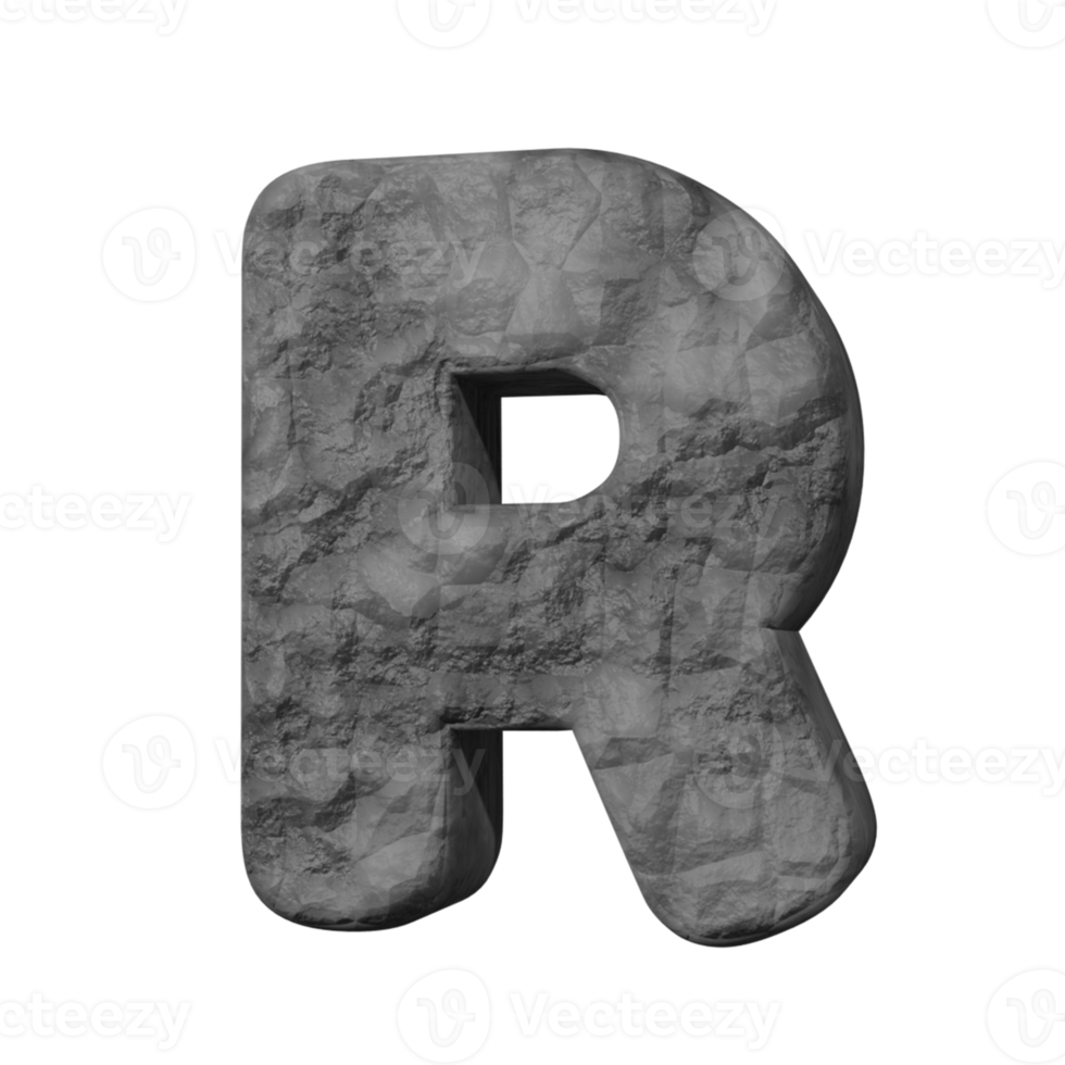 stone text effect letter R. 3d render png