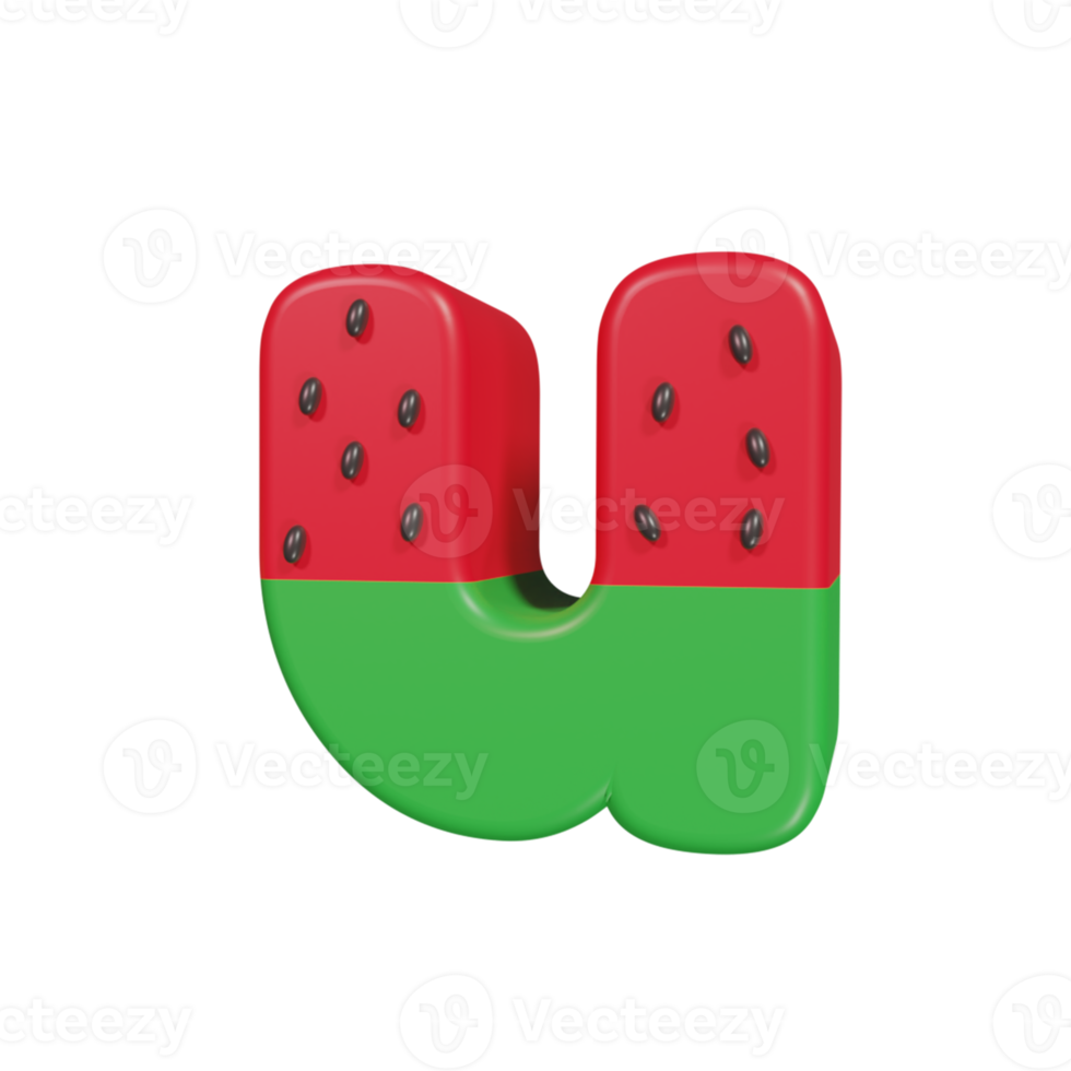 Wassermelone Texteffekt Buchstabe u. 3D-Rendering png