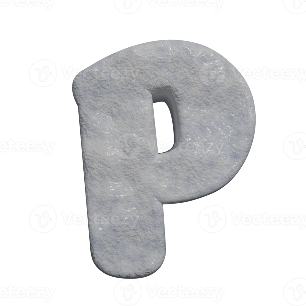 snow text effect letter p. 3d render png