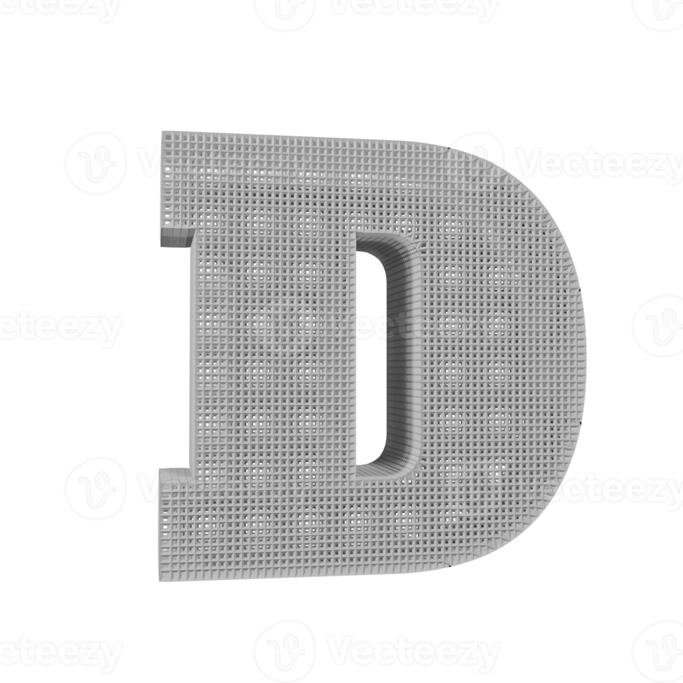 wireframe text effect letter D. 3d render png