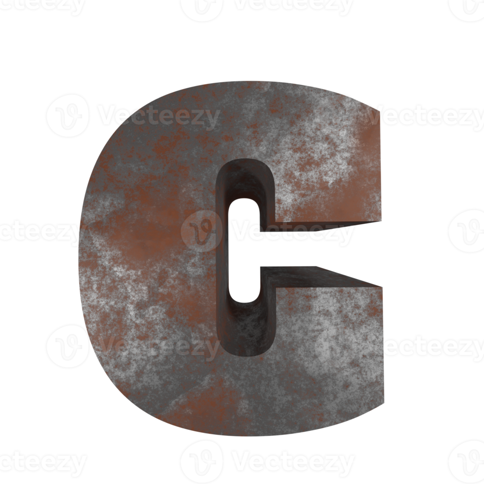 iron rusty text effect letter C. 3d render png