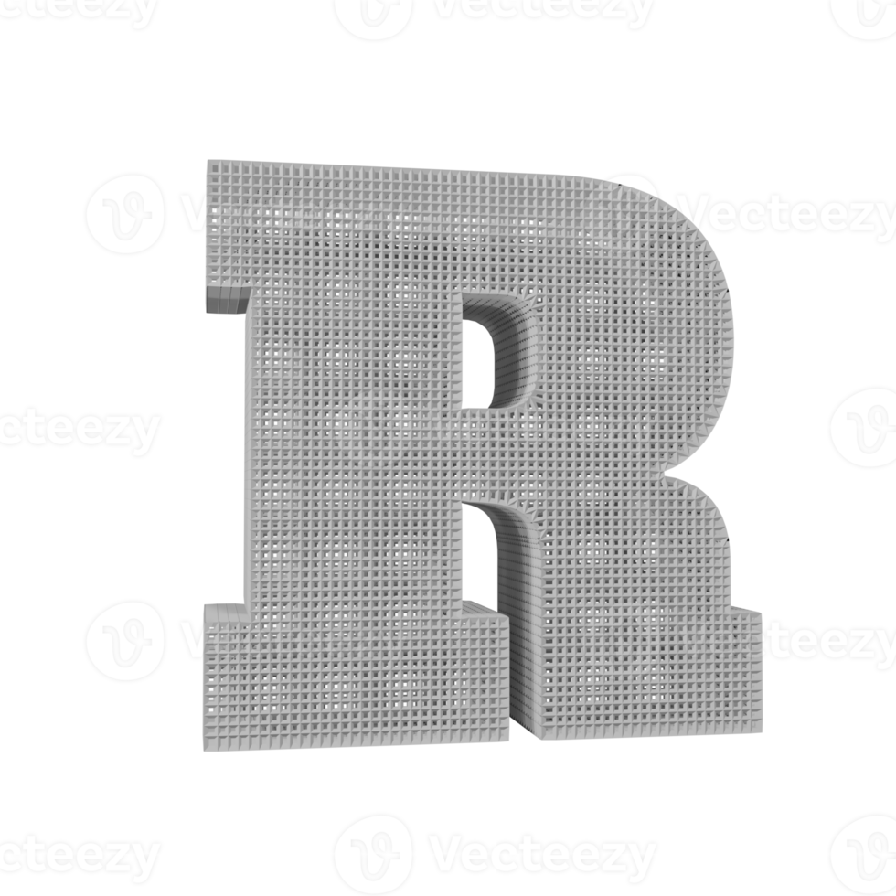 wireframe text effect letter R. 3d render png