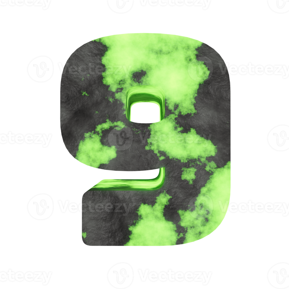 uranium text effect number 9. 3d render png