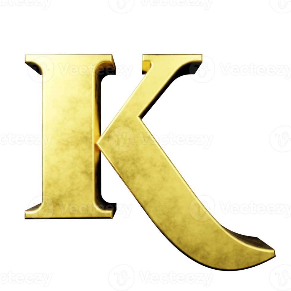 gold text effect letter K. 3d render png