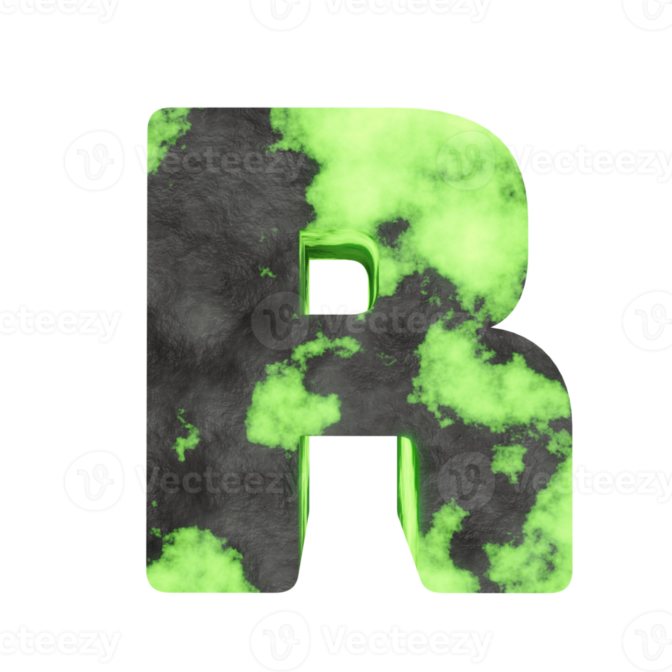 uranium text effect letter R. 3d render png