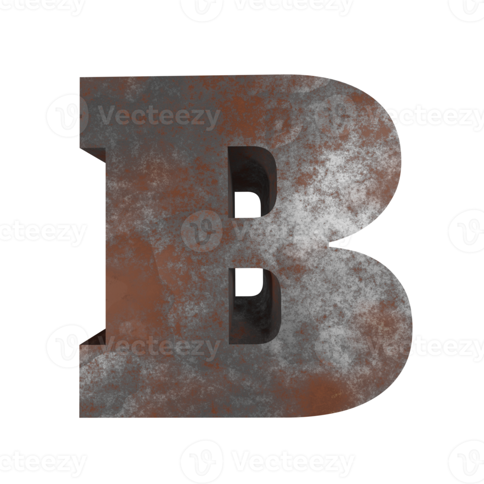 iron rusty text effect letter B. 3d render png