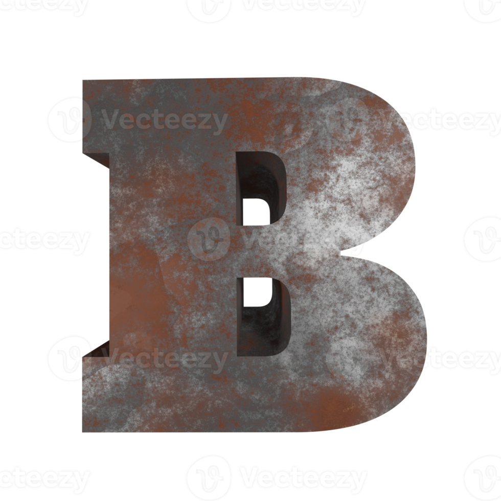 eisen rostig texteffekt buchstabe b. 3D-Rendering png