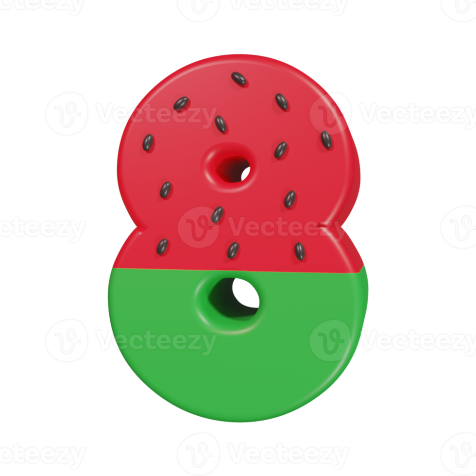 watemelon text effect number 8. 3d render png