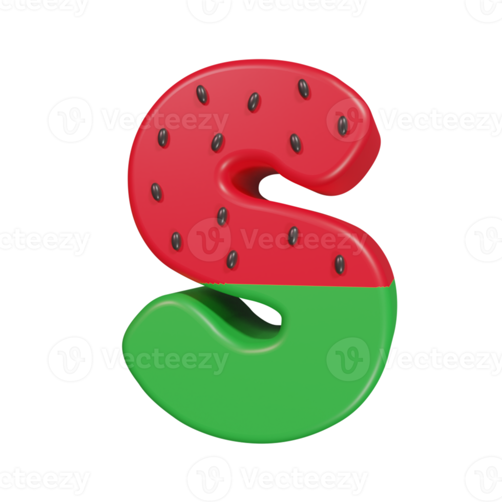 Wassermelone Texteffekt Buchstabe s. 3D-Rendering png