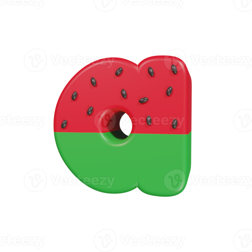 Wassermelone Texteffekt Buchstabe a. 3D-Rendering png