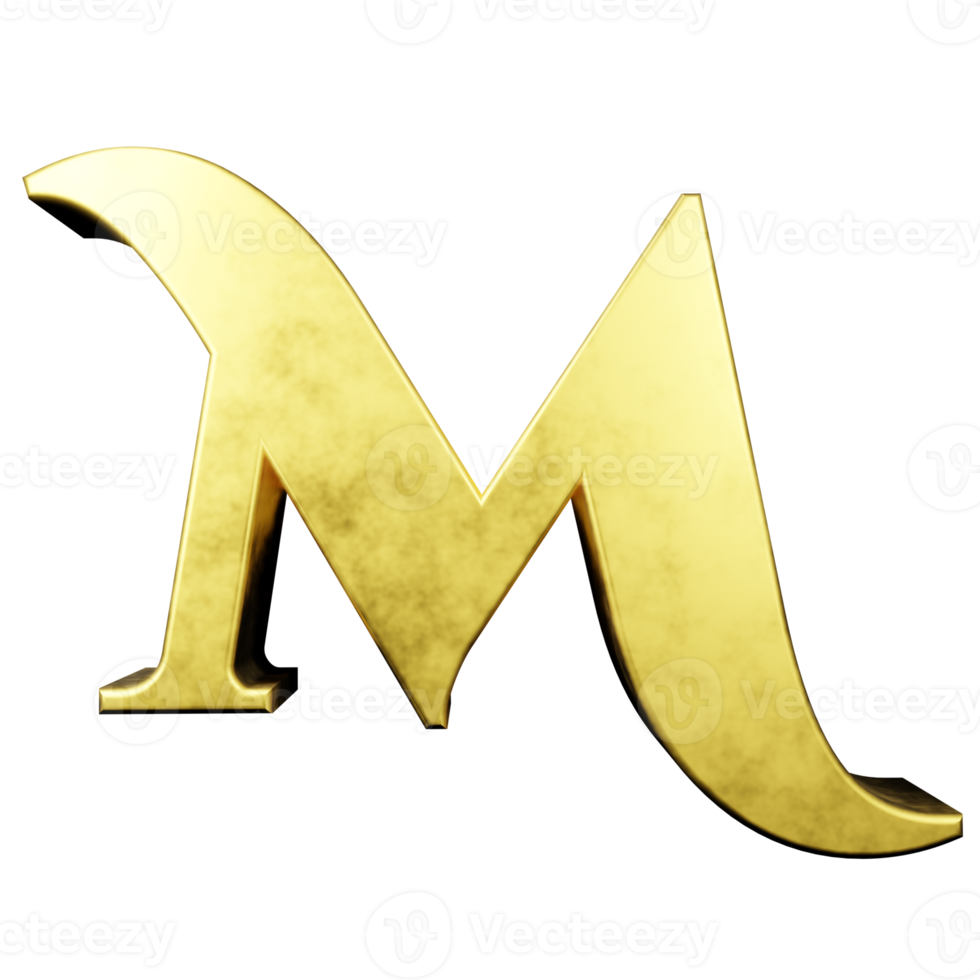 gold text effect letter M. 3d render png