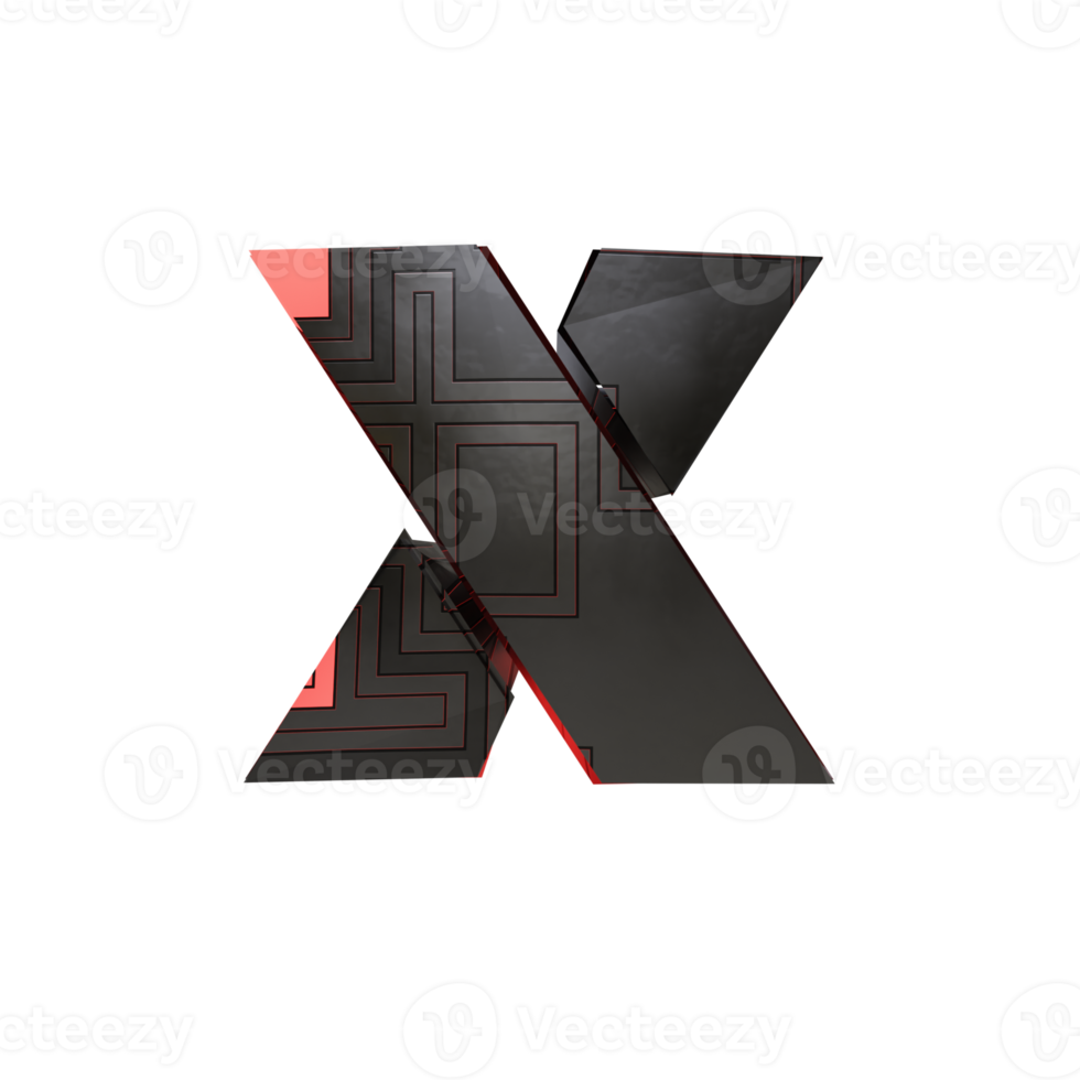 sci-fi text effect letter x. 3d render png