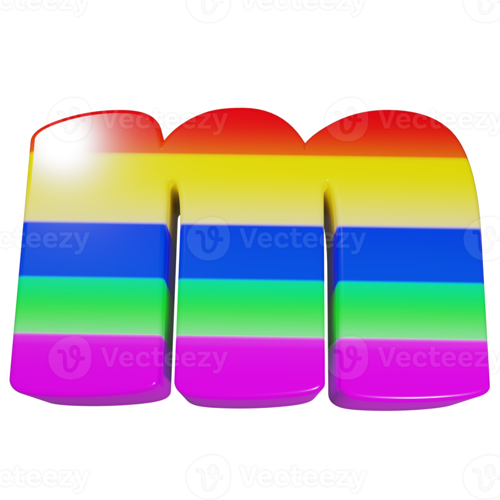 rainbow text effect letter mm. 3d render png