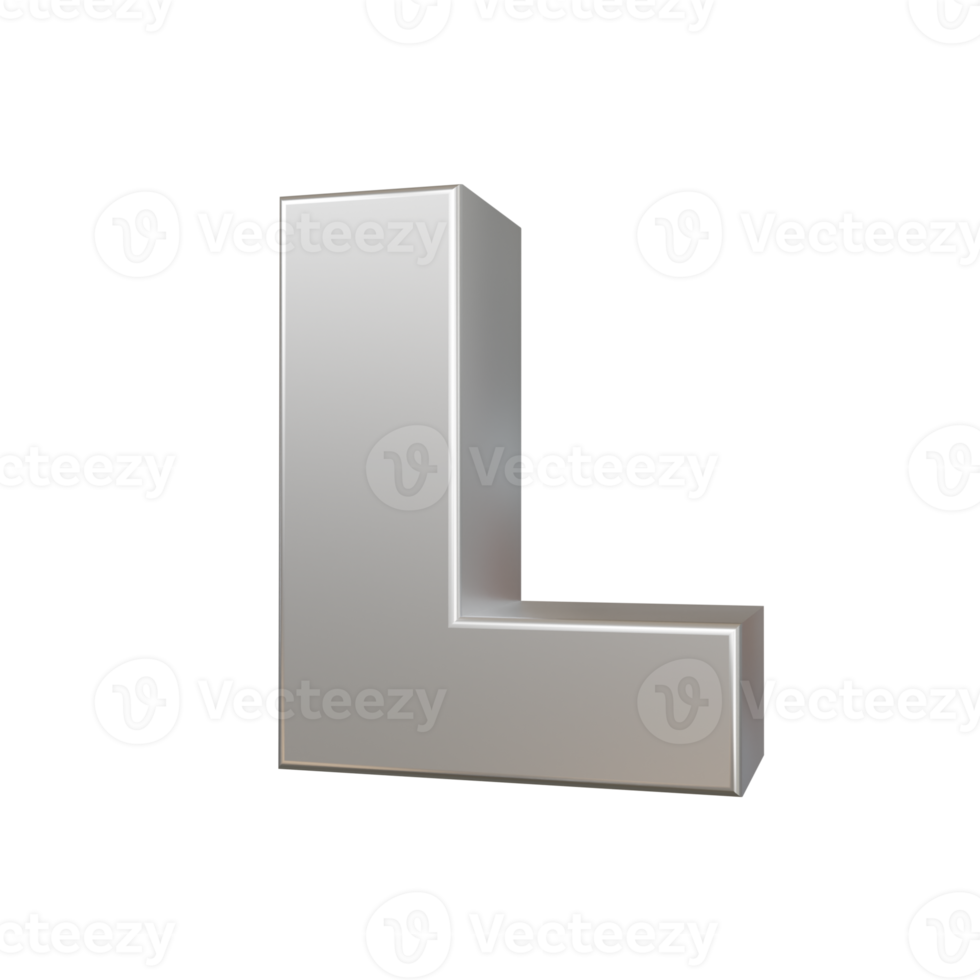 steel text effect letter L. 3d render png