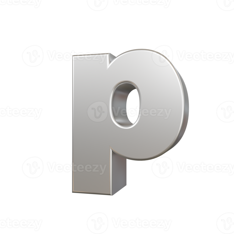 steel text effect letter p. 3d render png