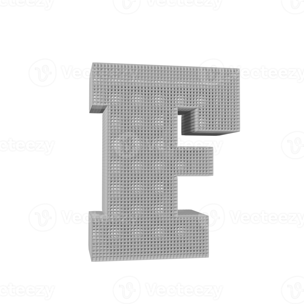 wireframe text effect letter F. 3d render png