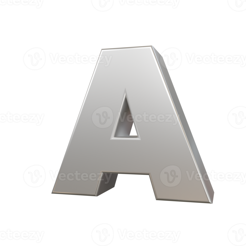 steel text effect letter A. 3d render png