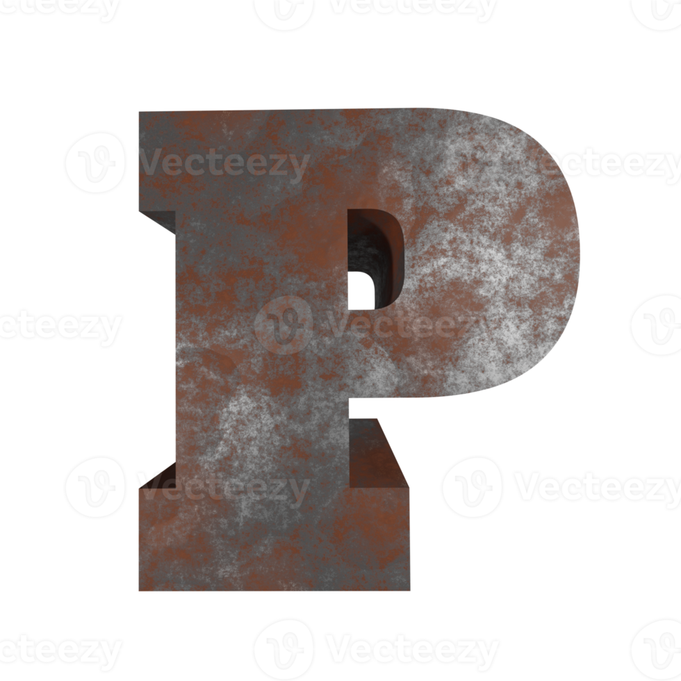 iron rusty text effect letter P. 3d render png