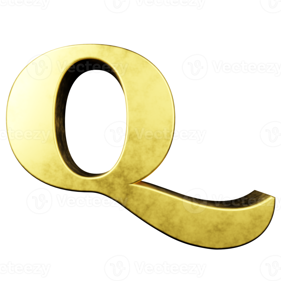 lettre d'effet de texte d'or q. rendu 3D png